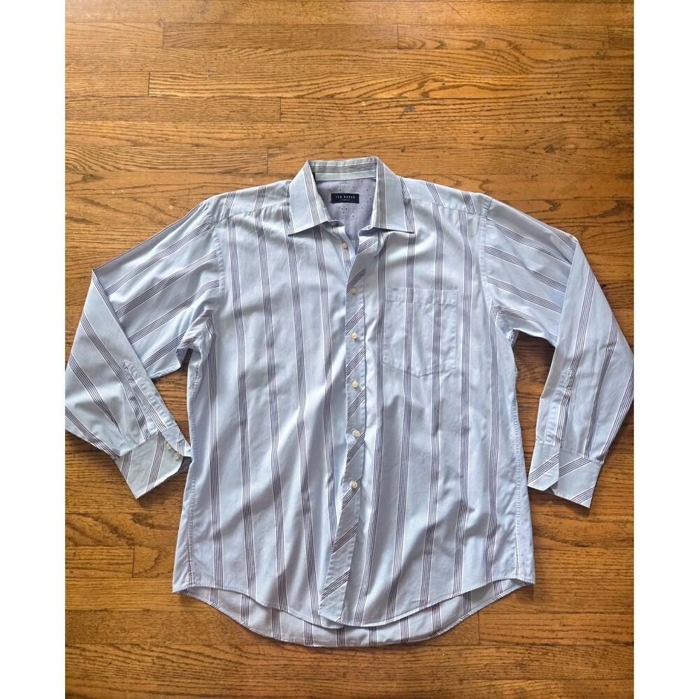 Ted Baker London Mens 16.5 34/35 Blue Stripe Button Down Dress Shirt 5
